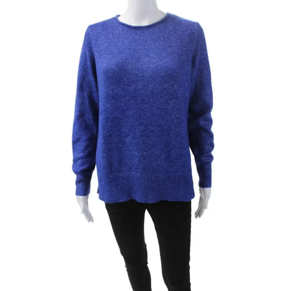 Renuar Womens Long Sleeve Round Neck Oversized Pullover Sweater Blue Size S